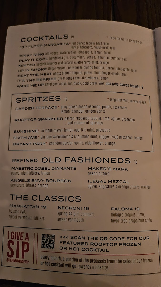 Refinery Rooftop Menu - Image 1